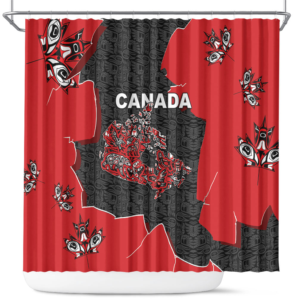 Canada National Indigenous Peoples Day Shower Curtain Red Map Haida Totem Patterns
