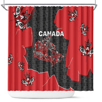 Canada National Indigenous Peoples Day Shower Curtain Red Map Haida Totem Patterns