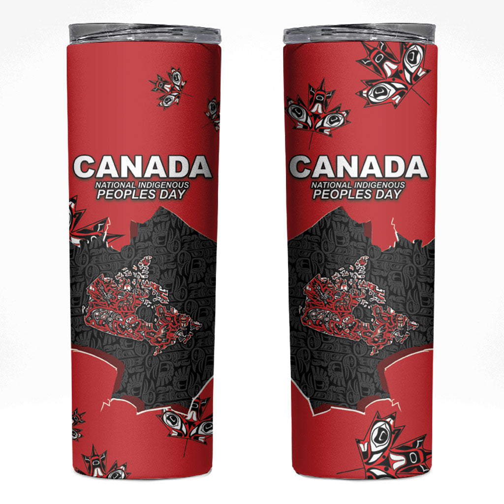 Canada National Indigenous Peoples Day Skinny Tumbler Red Map Haida Totem Patterns