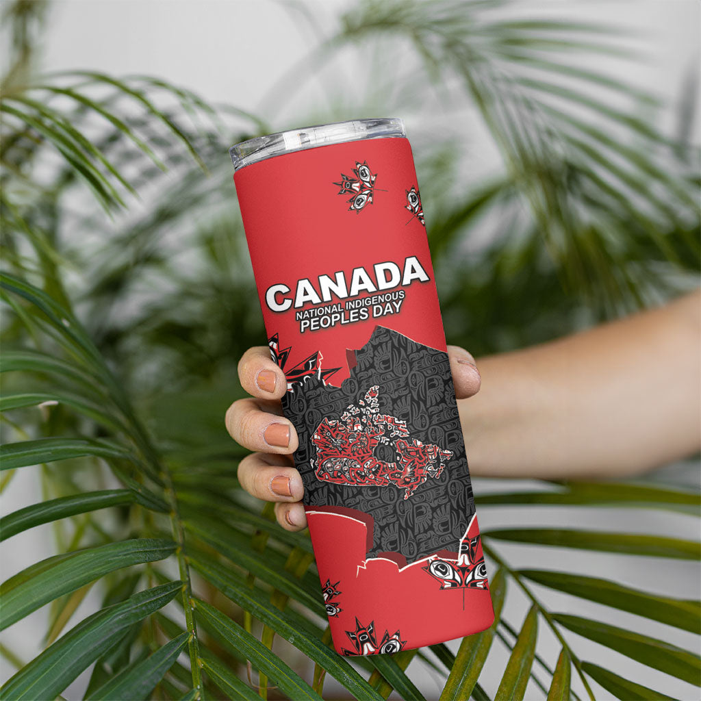 Canada National Indigenous Peoples Day Skinny Tumbler Red Map Haida Totem Patterns