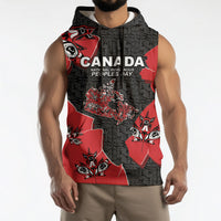 Canada National Indigenous Peoples Day Sleeveless Hoodie Red Map Haida Totem Patterns