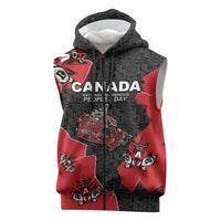 Canada National Indigenous Peoples Day Sleeveless Zip Hoodie Red Map Haida Totem Patterns