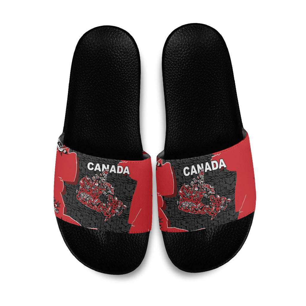 Canada National Indigenous Peoples Day Slide Sandals Red Map Haida Totem Patterns