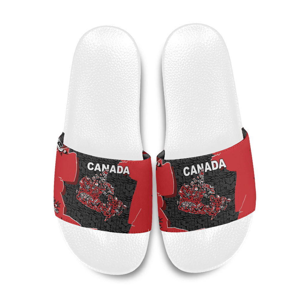 Canada National Indigenous Peoples Day Slide Sandals Red Map Haida Totem Patterns
