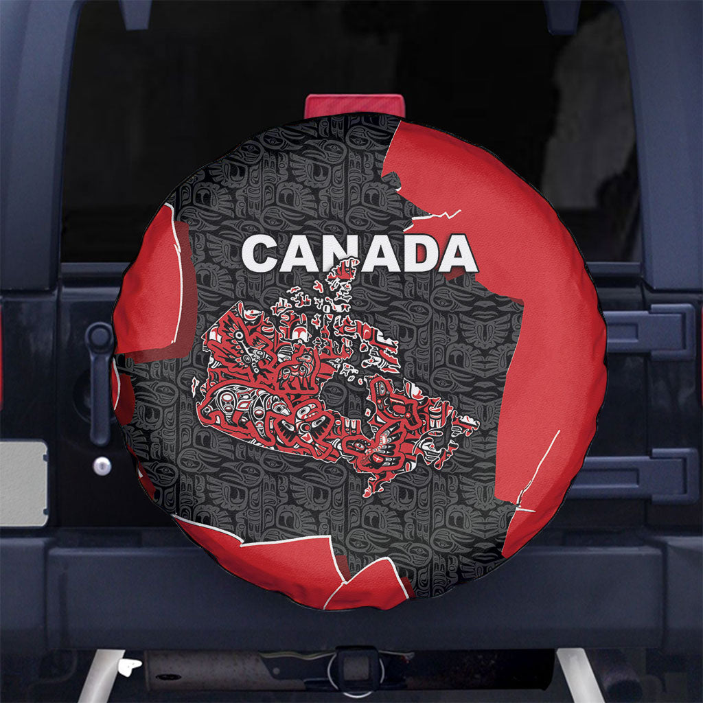 Canada National Indigenous Peoples Day Spare Tire Cover Red Map Haida Totem Patterns