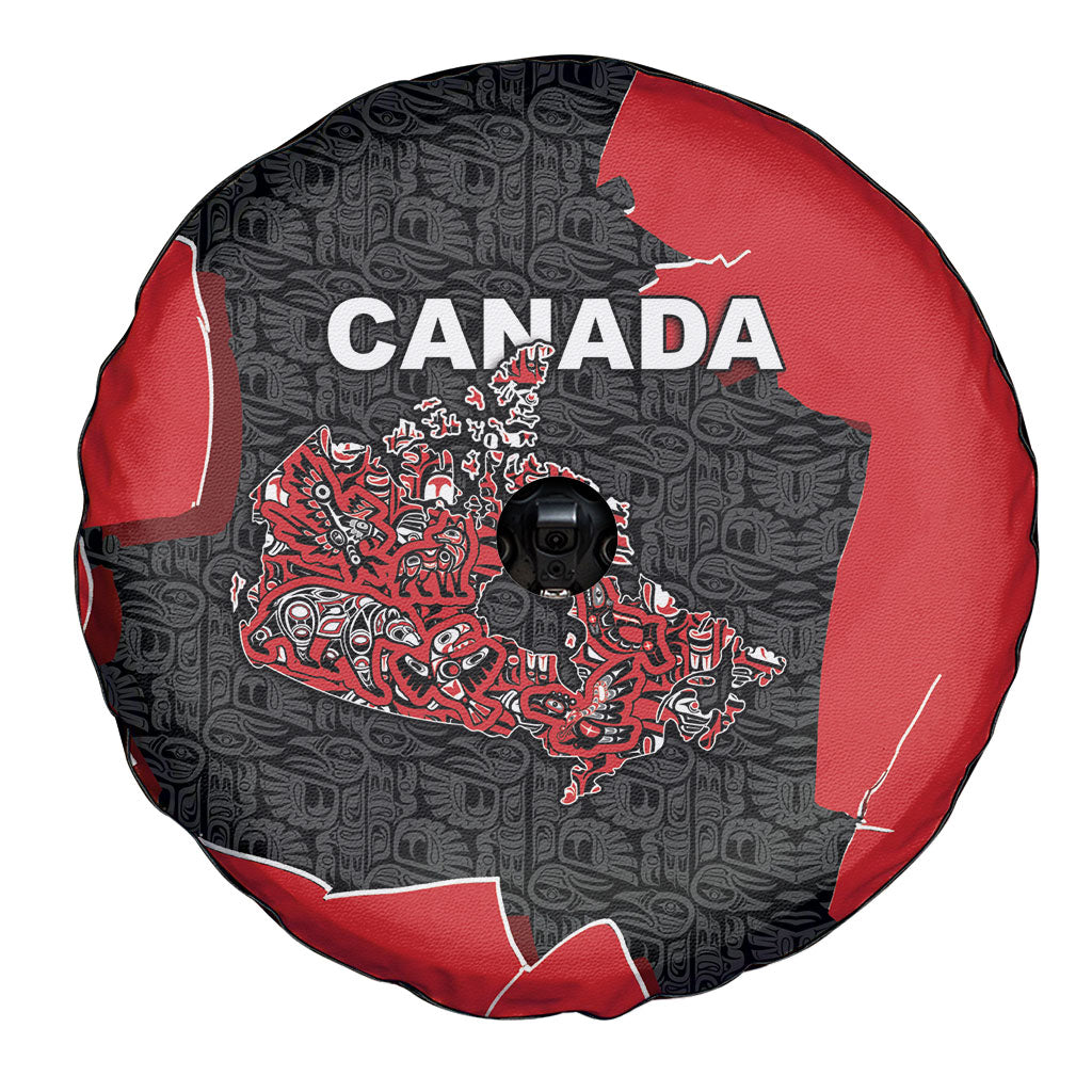 Canada National Indigenous Peoples Day Spare Tire Cover Red Map Haida Totem Patterns