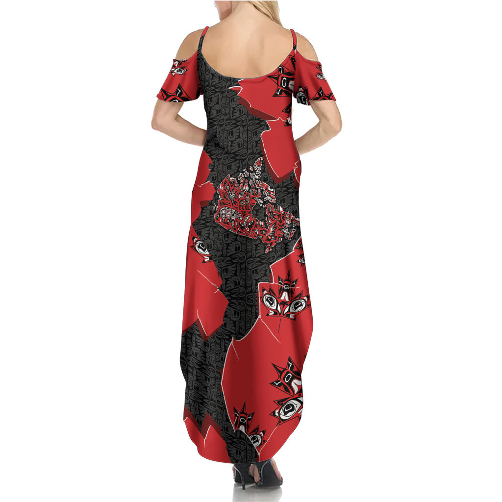 Canada National Indigenous Peoples Day Summer Maxi Dress Red Map Haida Totem Patterns