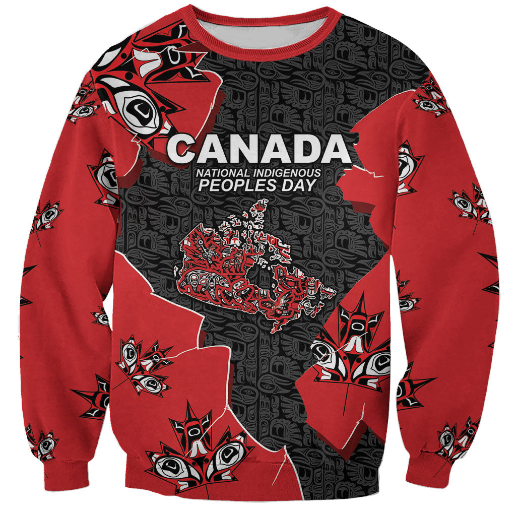 Canada National Indigenous Peoples Day Sweatshirt Red Map Haida Totem Patterns