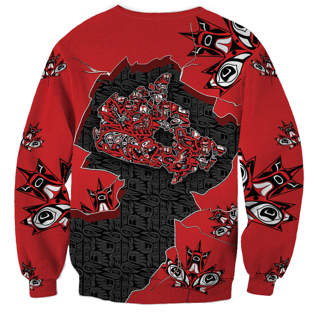 Canada National Indigenous Peoples Day Sweatshirt Red Map Haida Totem Patterns
