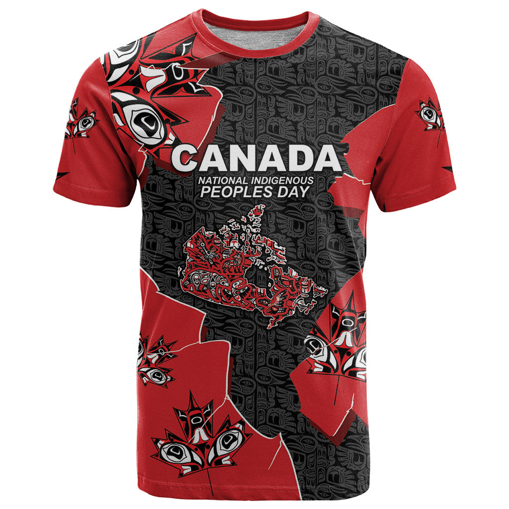 Canada National Indigenous Peoples Day T Shirt Red Map Haida Totem Patterns