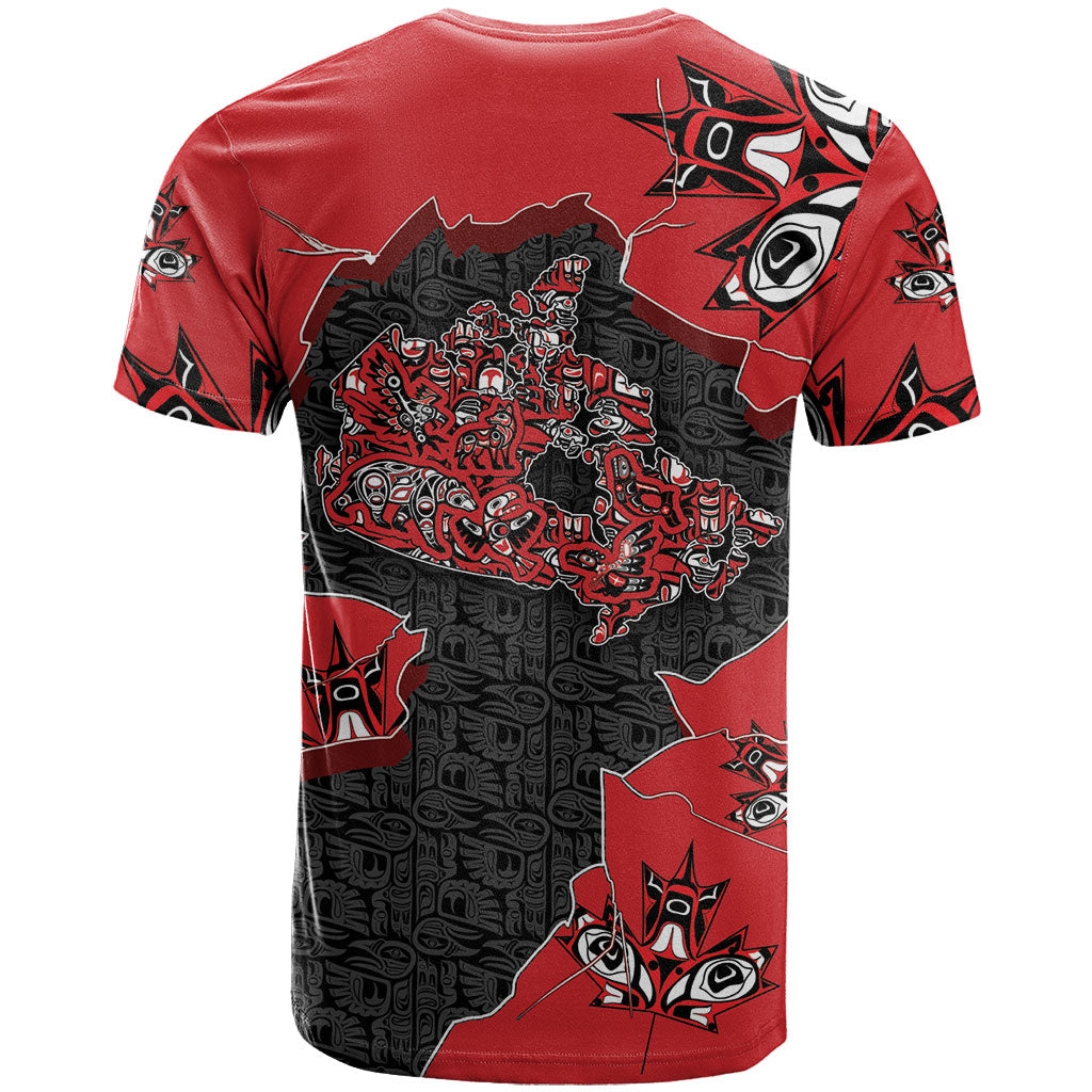 Canada National Indigenous Peoples Day T Shirt Red Map Haida Totem Patterns