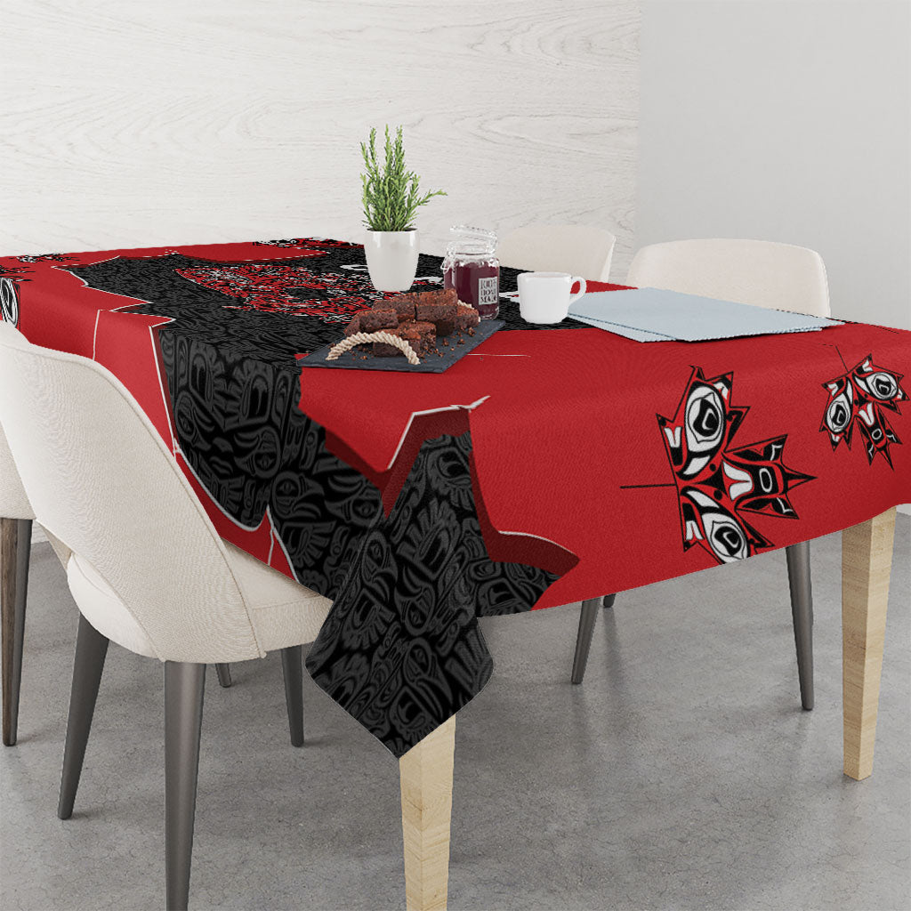 Canada National Indigenous Peoples Day Tablecloth Red Map Haida Totem Patterns