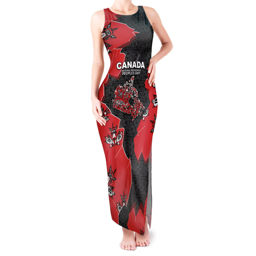 Canada National Indigenous Peoples Day Tank Maxi Dress Red Map Haida Totem Patterns