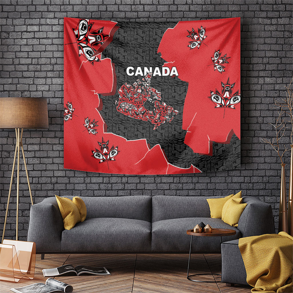 Canada National Indigenous Peoples Day Tapestry Red Map Haida Totem Patterns