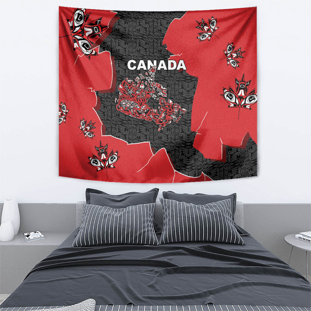 Canada National Indigenous Peoples Day Tapestry Red Map Haida Totem Patterns