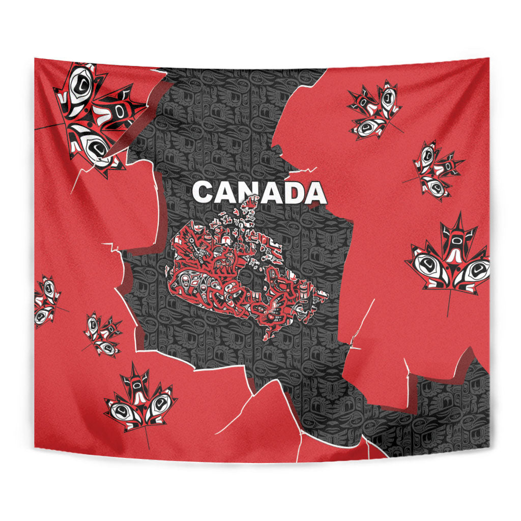 Canada National Indigenous Peoples Day Tapestry Red Map Haida Totem Patterns