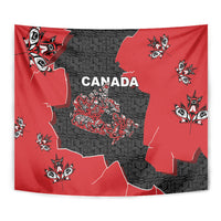 Canada National Indigenous Peoples Day Tapestry Red Map Haida Totem Patterns