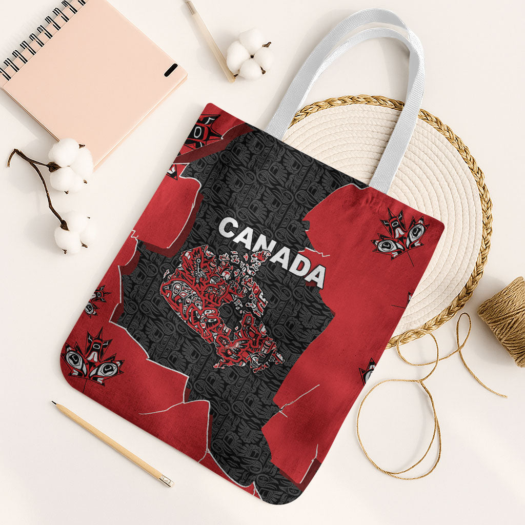 Canada National Indigenous Peoples Day Tote Bag Red Map Haida Totem Patterns