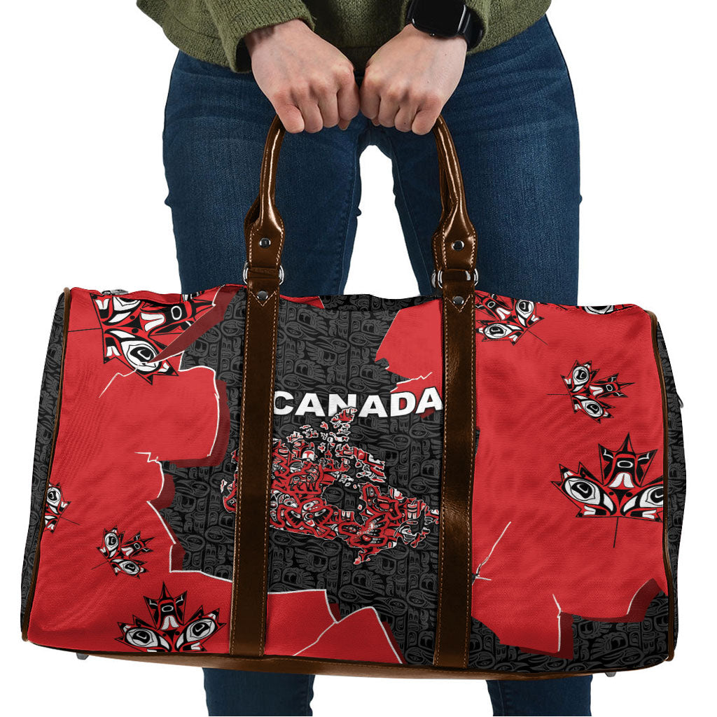 Canada National Indigenous Peoples Day Travel Bag Red Map Haida Totem Patterns
