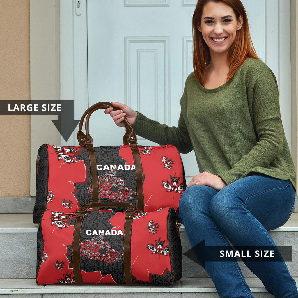 Canada National Indigenous Peoples Day Travel Bag Red Map Haida Totem Patterns