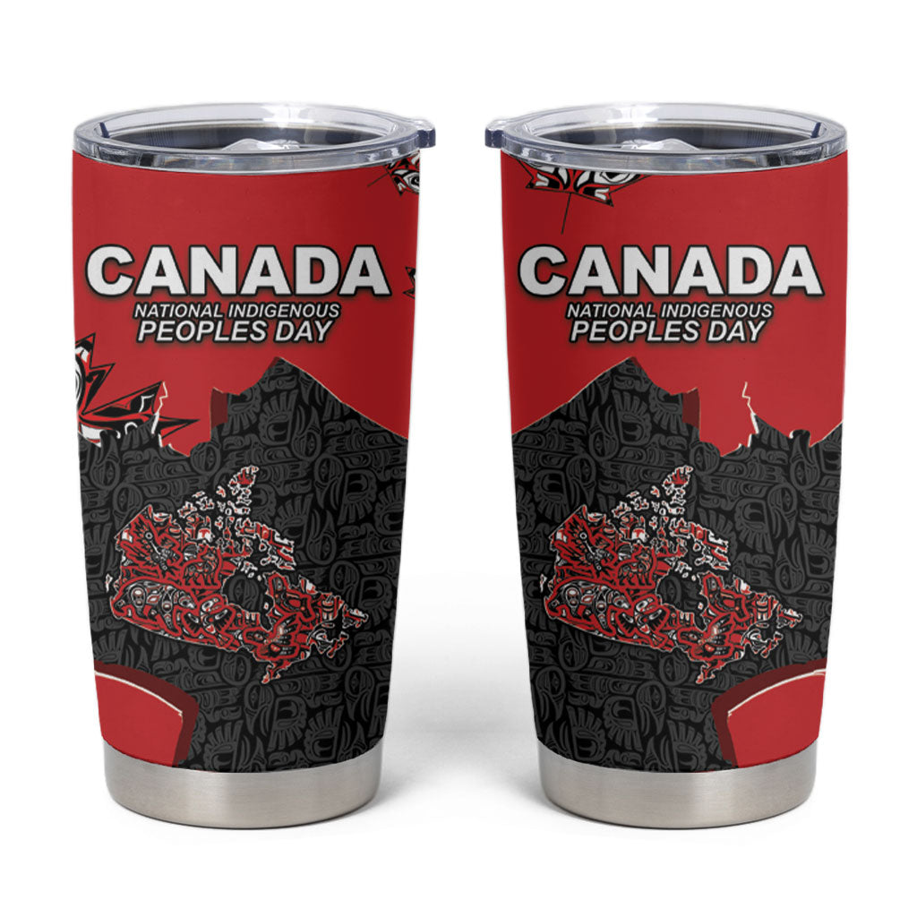 Canada National Indigenous Peoples Day Tumbler Cup Red Map Haida Totem Patterns