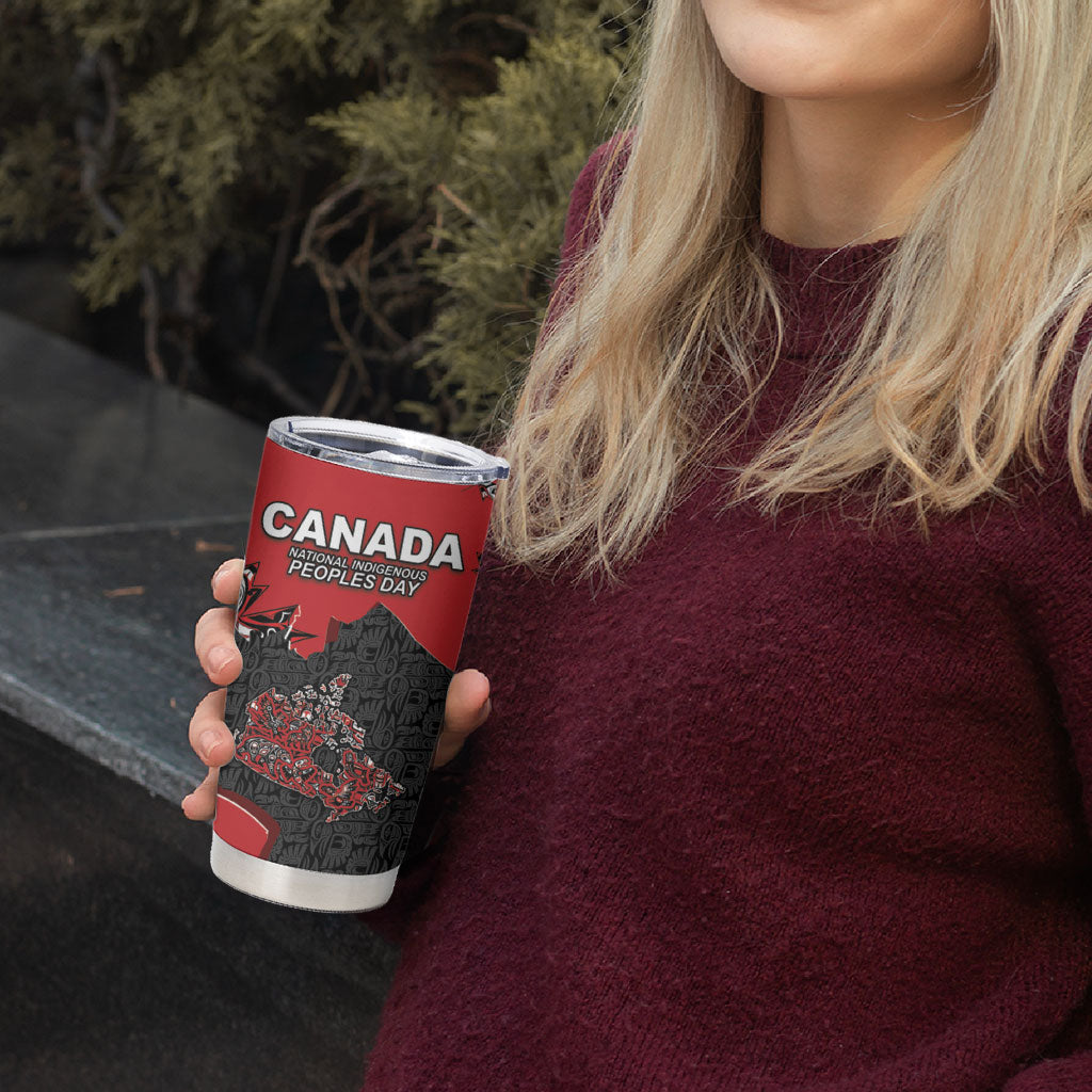 Canada National Indigenous Peoples Day Tumbler Cup Red Map Haida Totem Patterns