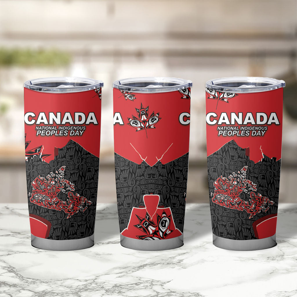 Canada National Indigenous Peoples Day Tumbler Cup Red Map Haida Totem Patterns