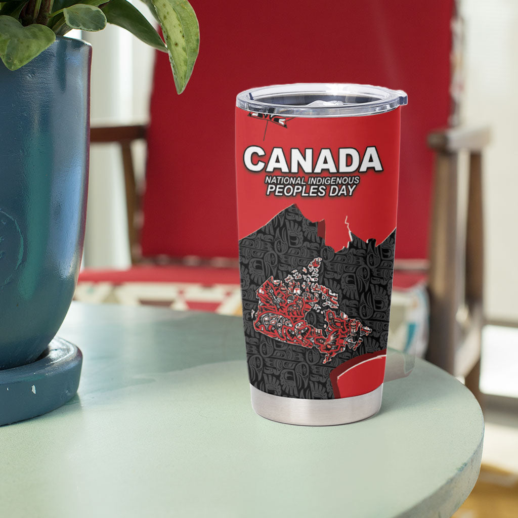 Canada National Indigenous Peoples Day Tumbler Cup Red Map Haida Totem Patterns
