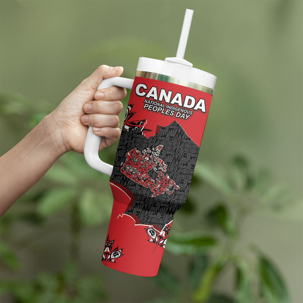 Canada National Indigenous Peoples Day Tumbler With Handle Red Map Haida Totem Patterns