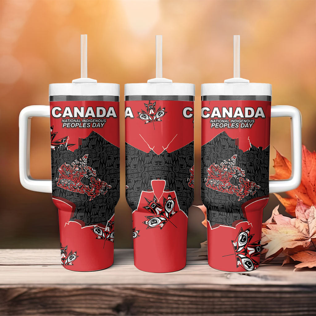 Canada National Indigenous Peoples Day Tumbler With Handle Red Map Haida Totem Patterns