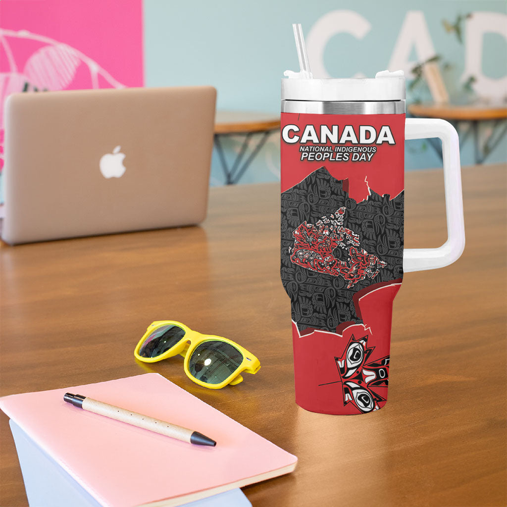 Canada National Indigenous Peoples Day Tumbler With Handle Red Map Haida Totem Patterns