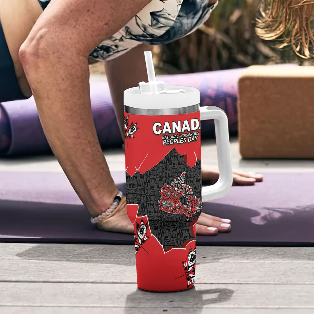 Canada National Indigenous Peoples Day Tumbler With Handle Red Map Haida Totem Patterns