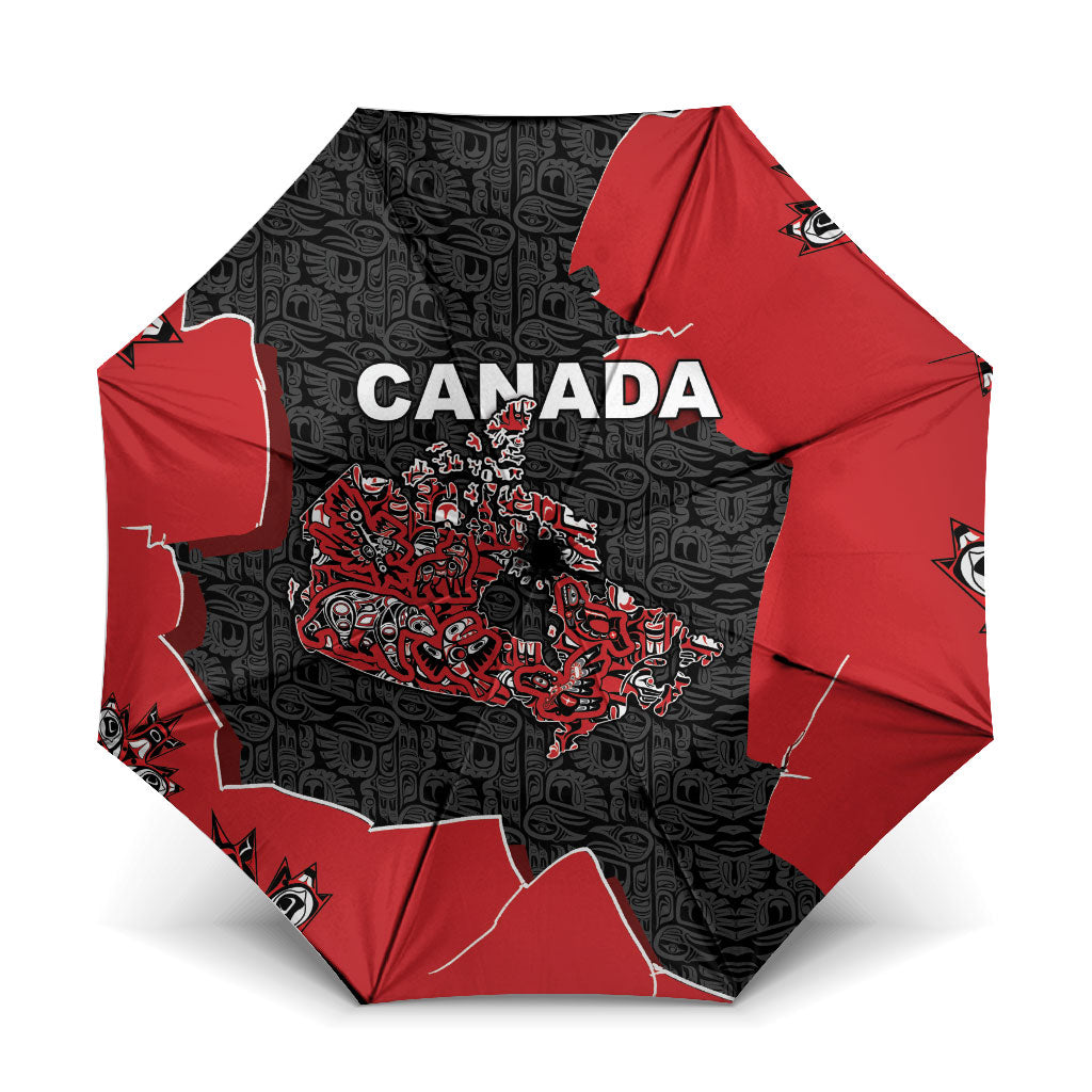 Canada National Indigenous Peoples Day Umbrella Red Map Haida Totem Patterns
