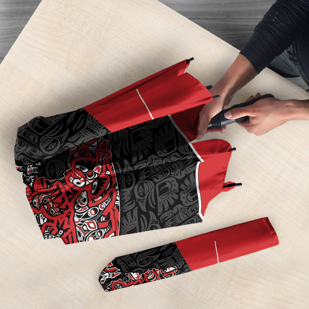 Canada National Indigenous Peoples Day Umbrella Red Map Haida Totem Patterns