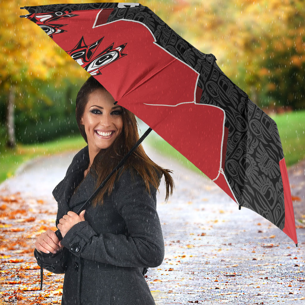 Canada National Indigenous Peoples Day Umbrella Red Map Haida Totem Patterns