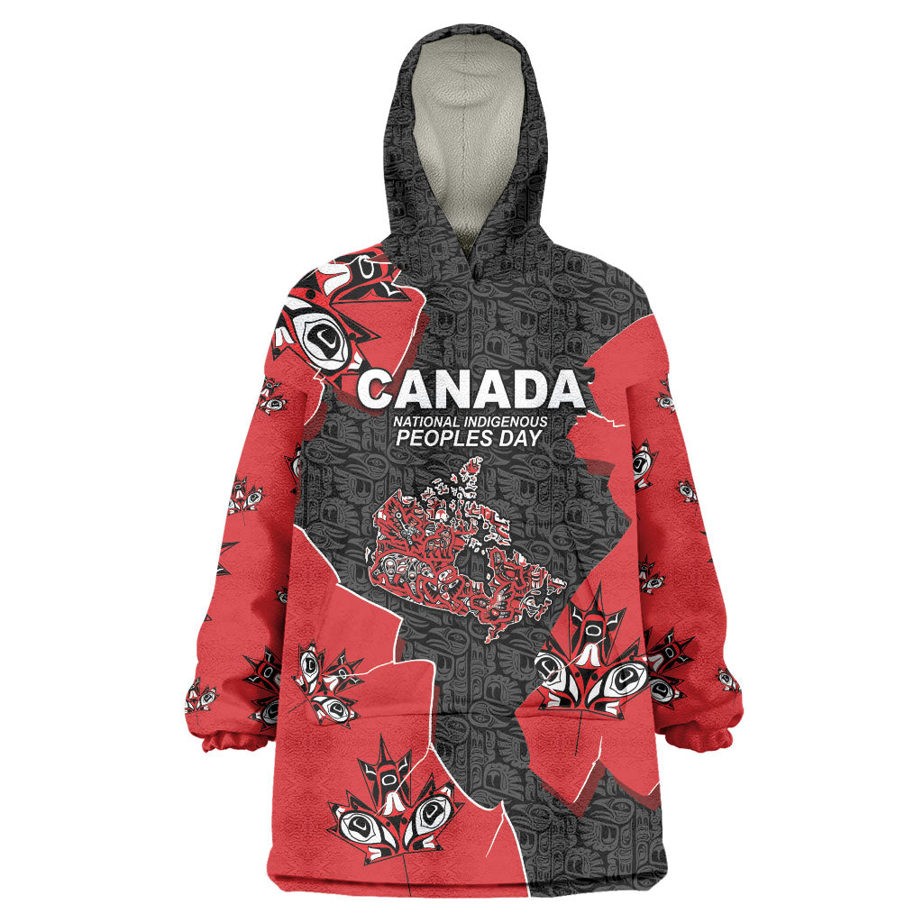 Canada National Indigenous Peoples Day Wearable Blanket Hoodie Red Map Haida Totem Patterns