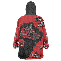 Canada National Indigenous Peoples Day Wearable Blanket Hoodie Red Map Haida Totem Patterns