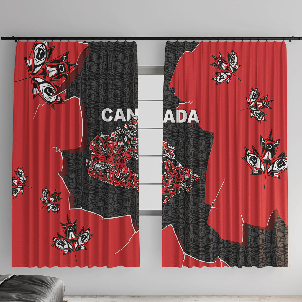 Canada National Indigenous Peoples Day Window Curtain Red Map Haida Totem Patterns