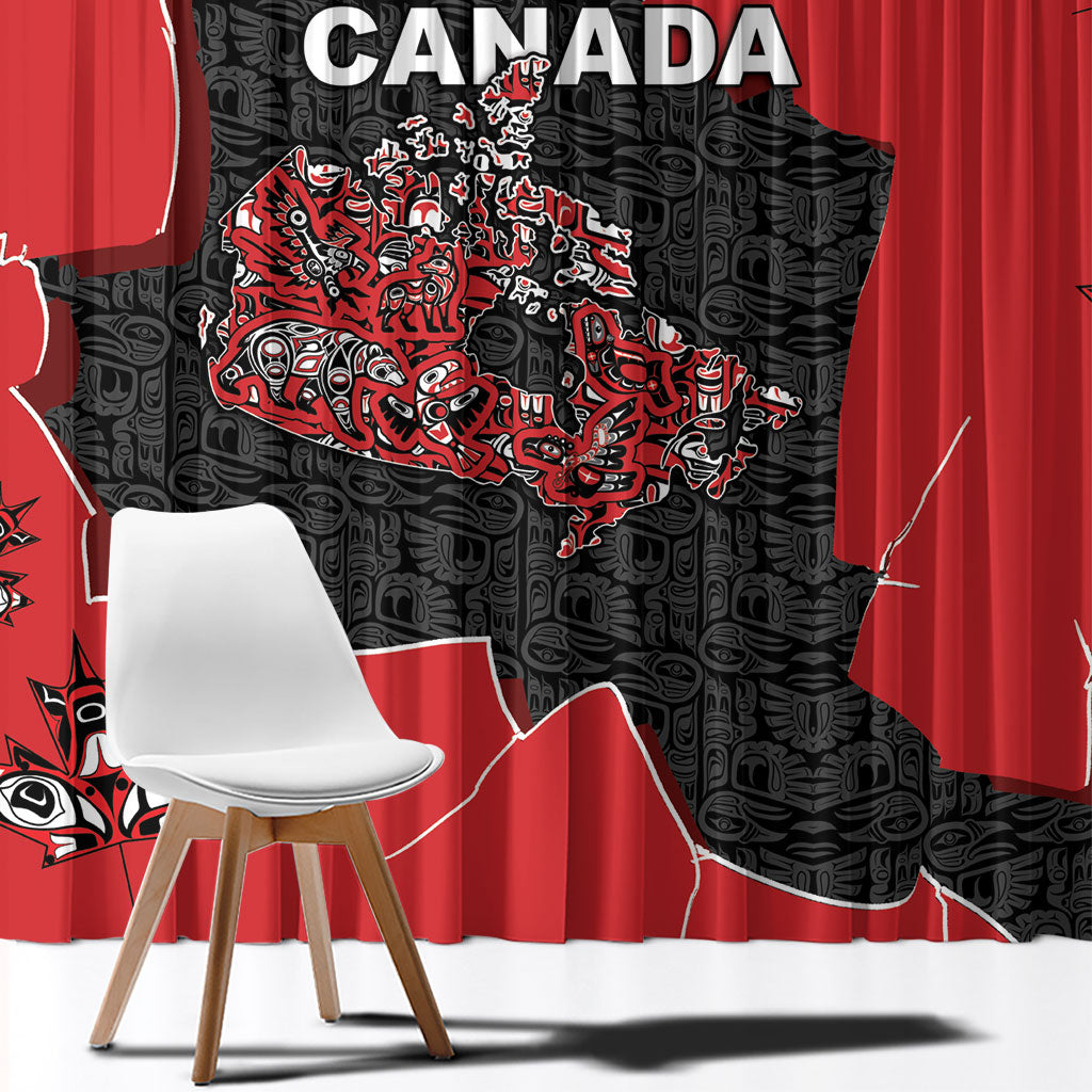 Canada National Indigenous Peoples Day Window Curtain Red Map Haida Totem Patterns
