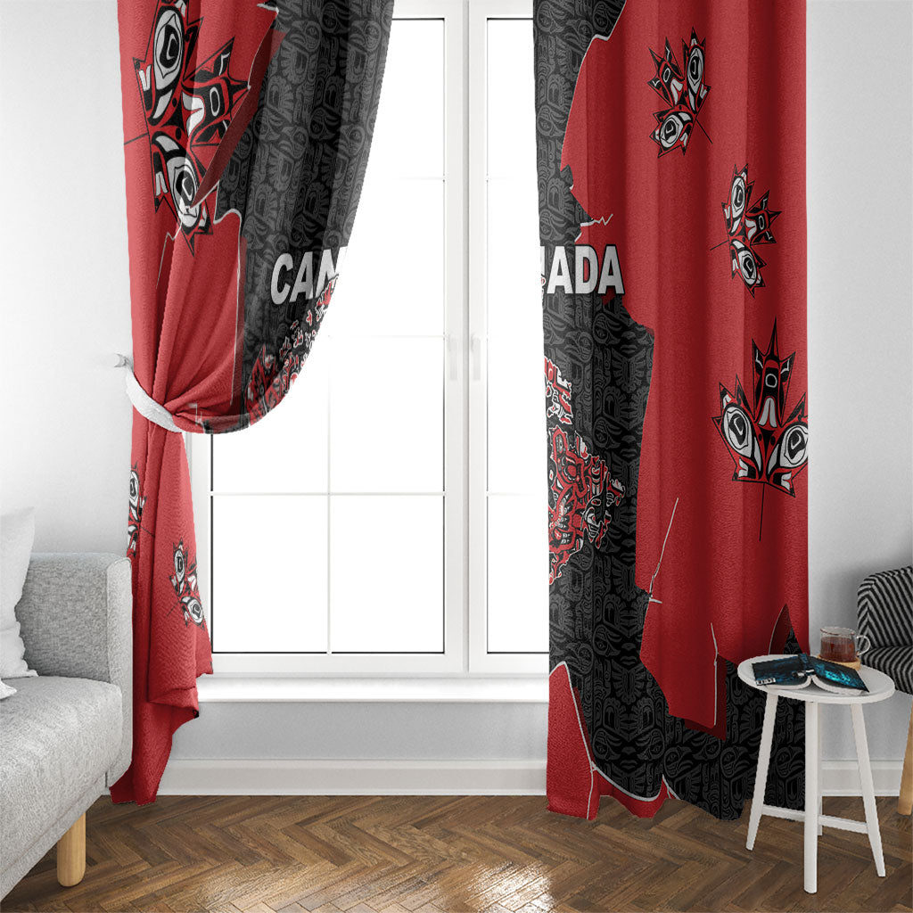 Canada National Indigenous Peoples Day Window Curtain Red Map Haida Totem Patterns