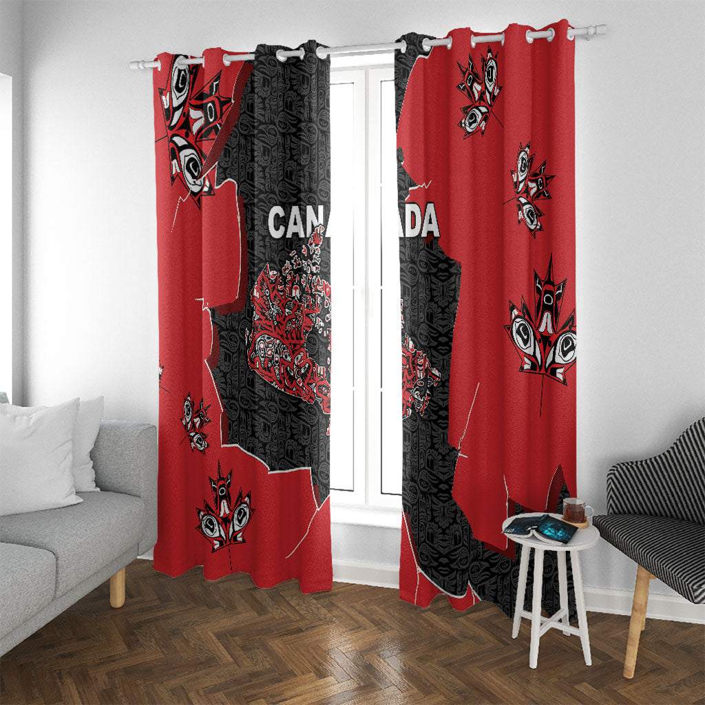 Canada National Indigenous Peoples Day Window Curtain Red Map Haida Totem Patterns