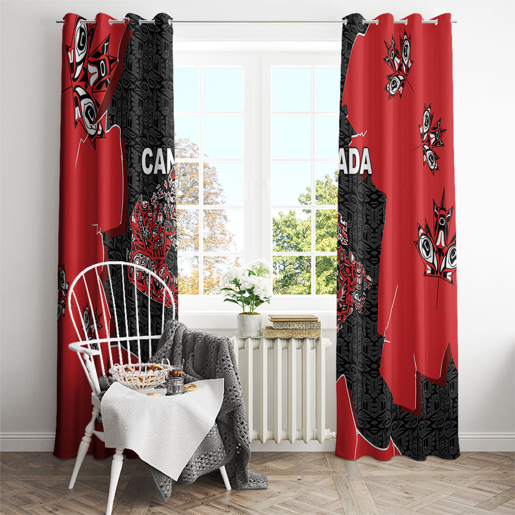 Canada National Indigenous Peoples Day Window Curtain Red Map Haida Totem Patterns