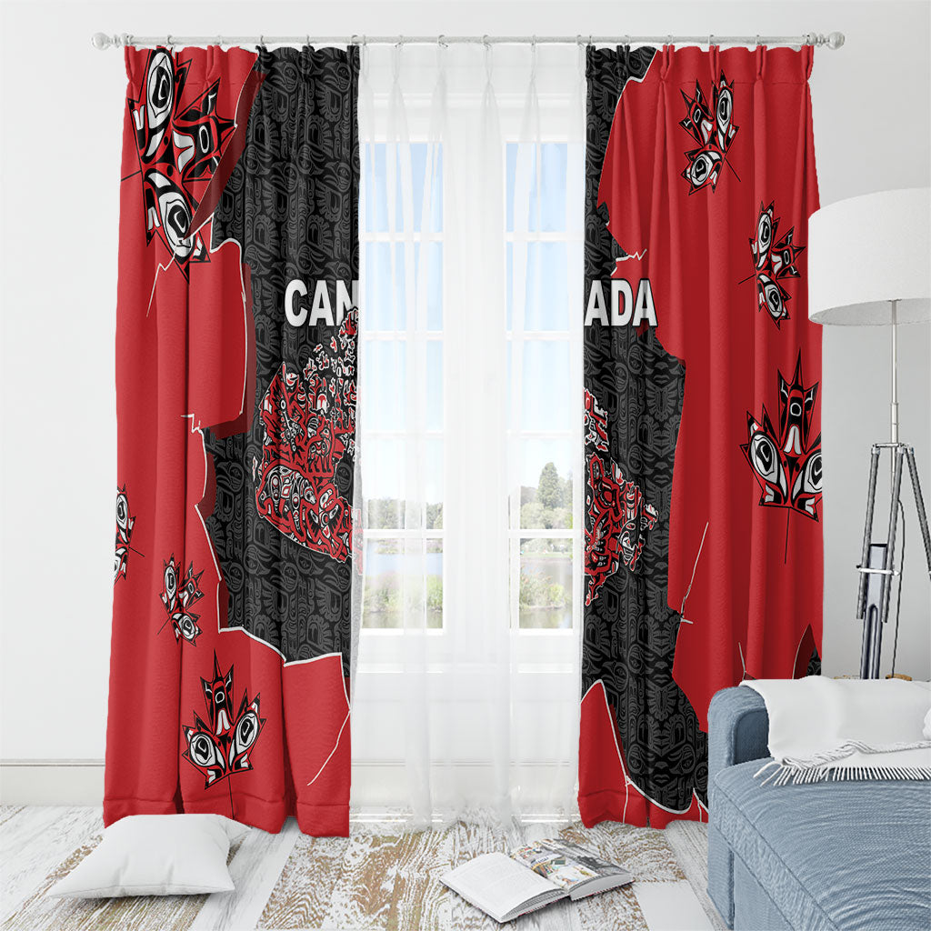 Canada National Indigenous Peoples Day Window Curtain Red Map Haida Totem Patterns