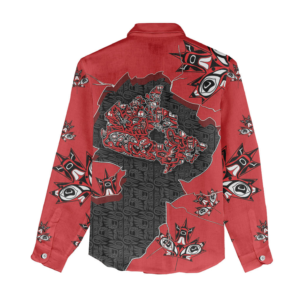 Canada National Indigenous Peoples Day Women Casual Shirt Red Map Haida Totem Patterns