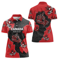 Canada National Indigenous Peoples Day Women Polo Shirt Red Map Haida Totem Patterns