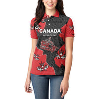 Canada National Indigenous Peoples Day Women Polo Shirt Red Map Haida Totem Patterns