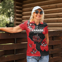 Canada National Indigenous Peoples Day Women Polo Shirt Red Map Haida Totem Patterns