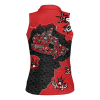 Canada National Indigenous Peoples Day Women Sleeveless Polo Shirt Red Map Haida Totem Patterns