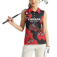 Canada National Indigenous Peoples Day Women Sleeveless Polo Shirt Red Map Haida Totem Patterns