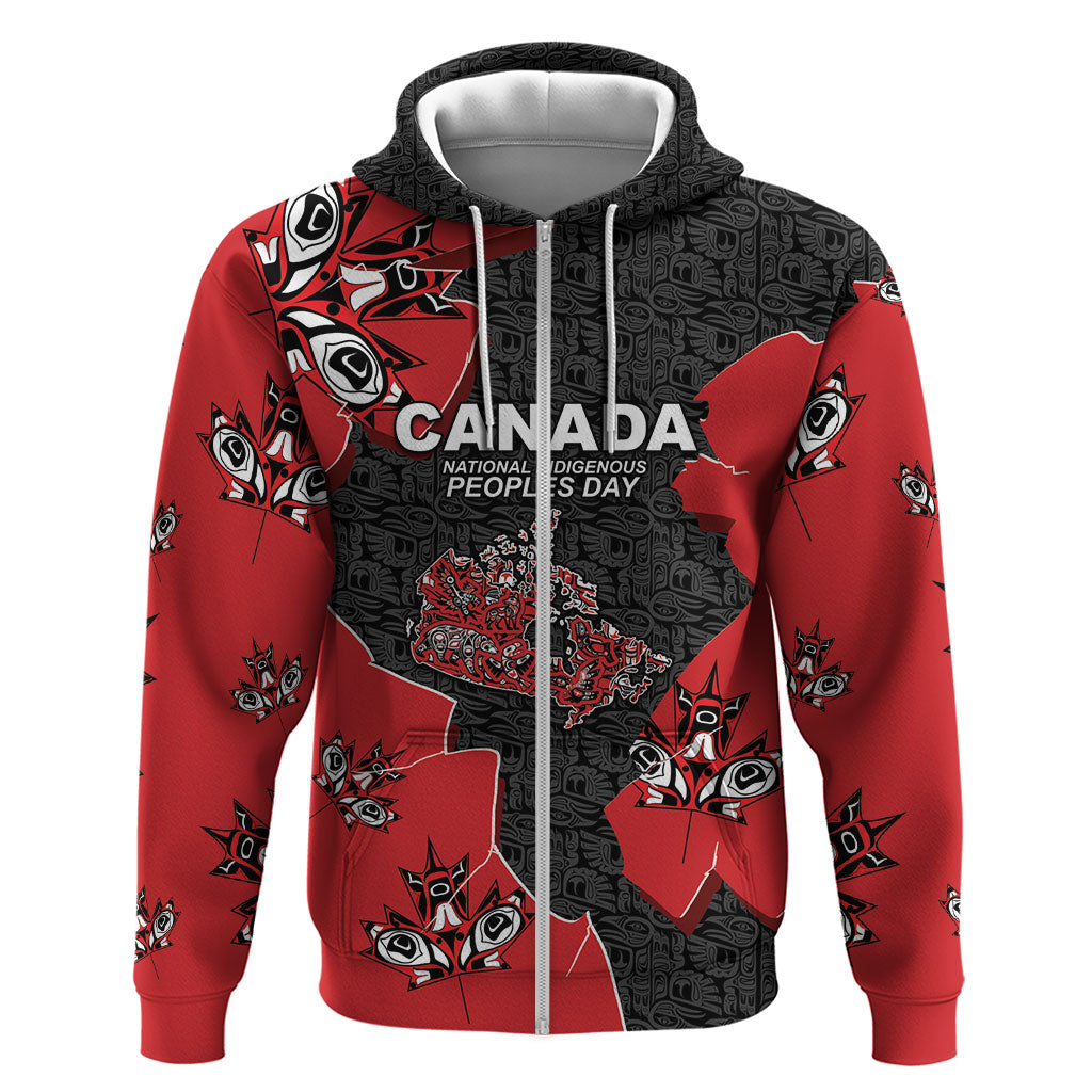 Canada National Indigenous Peoples Day Zip Hoodie Red Map Haida Totem Patterns